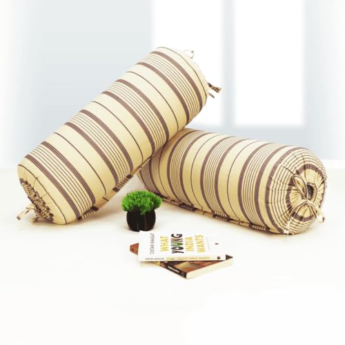 Image of AURAVE Woven Cotton 144 TC Bolster Cover with Drawstring Closure, Set of 2, Soft Breathable Durable Machine Washable for Sofa Bed & Home Decor, 15 inchx30 inch, Purple | Cover Only