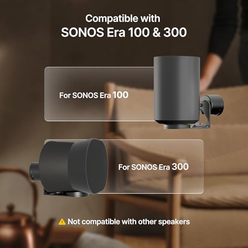 Image of PEGZONE Speaker Wall Mount for Sonos Era 100 and Era 300, 1 Pair, Black | Flexible Angle Adjustment, Surround Sound Speaker Wall Bracket Compatible with Sonos Era Speakers