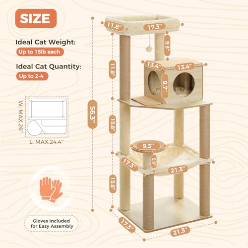Árbol para Gatos de Madera 56.3 Pulgadas Moderno Beige miniatura 2