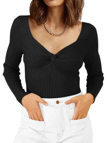 Image of Zeagoo Sweaters for Women Fall Long Sleeve V Neck Sexy Ribbed Knit Sweater Slim Fit Solid Basic Casual Tops