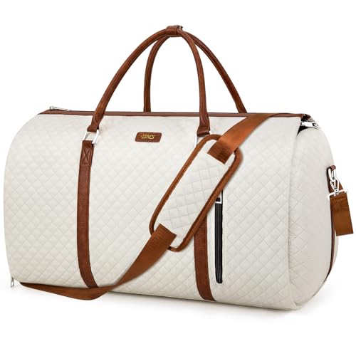 Convertible Garment Duffle Bags for Travel - Carry On Garment Bags With Toiletry Bag, Large Weekender Bags for Women Men 2 in 1 Hanging Suitcase Suit Travel Duffel Bags (2pcs Set, Off White Diamond)