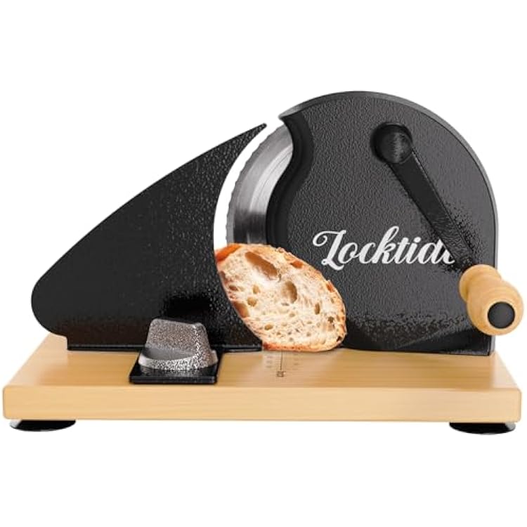 Manual Bread Slicer for Homemade Sourdough Bread, Hand Crank Bread Slicer With Scale Line, Suction Cups and Quality Solid Wood Base, Adjustable Thickness, Evenly Slice