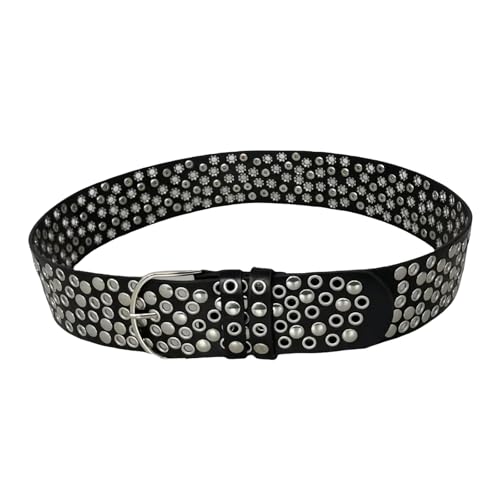 Punk Rivet Studded Belt with Full Studs for Men and Women Classical and Cool Designs Great for Street Wear Pants Decors, Black, 1104