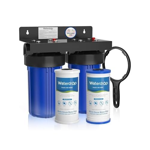Waterdrop Whole House Water Filter System, with Carbon Filter and Sediment Filter, 5-Stage Filtration, Highly Reduce Lead, Chlorine, Odor and Taste, 2-Stage 5 Micron WD-WHF21-PG, 1" Inlet/Ou