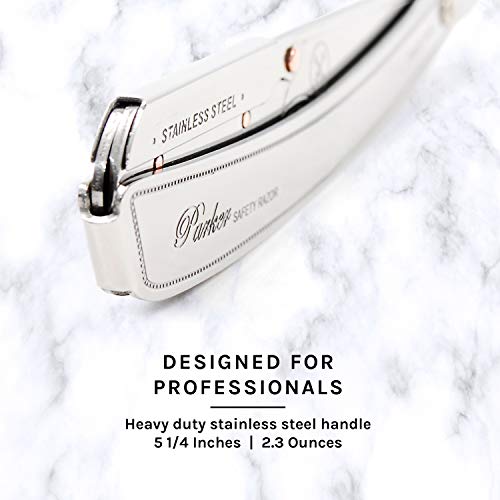 Parker Srx 100% Stainless Steel Straight Edge Professional Barber Razor & 5 Parker Premium Half Blades #TOP4