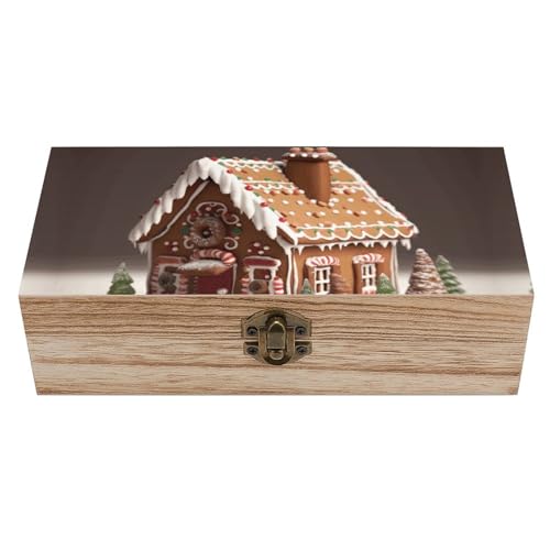 SMAZDFXX Scatola portaoggetti in legno, scatola portaoggetti decorativa, baule portaoggetti in legno, contenitore portaoggetti per gioielli, casetta di pan di zenzero, per organizzare i gioielli