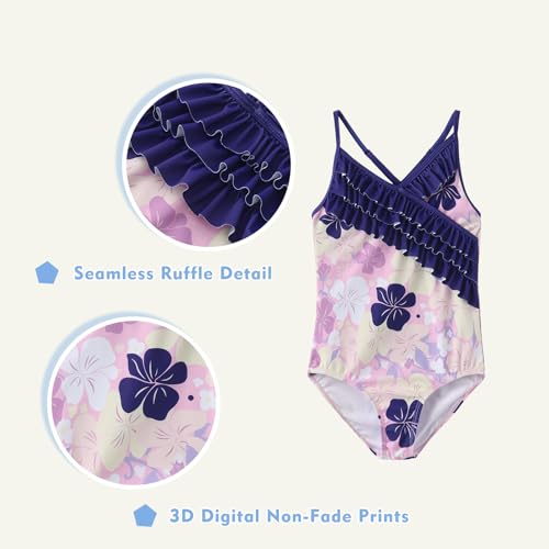 Image of Girls One Piece Swimsuits Hawaiian Ruffle Swimwear Beach Bathing Suit for Summer Vacation