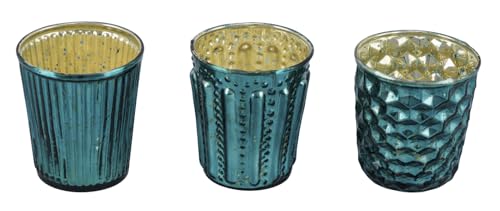 Windlichter türkis Petrol 3er-Set – Vintage Teelichtgläser mit...