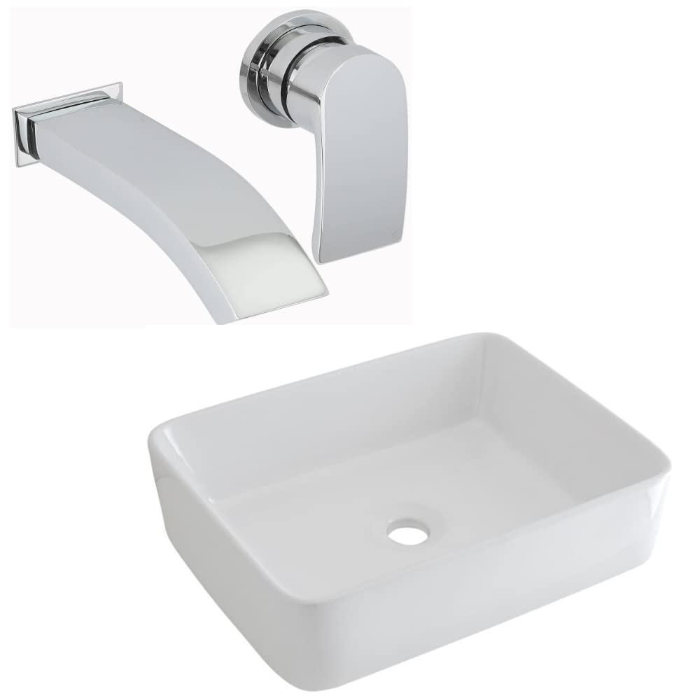 Milano White Rivington Countertop Bathroom Basin Sink Wall Mounted Mixer Tap - 480Mm X 370Mm