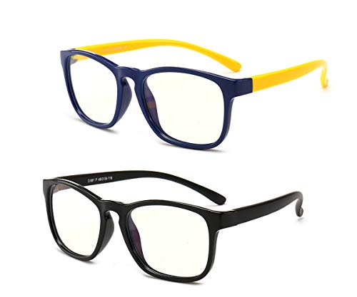 Anti Blue Light Glasses for Kids 2 Pack Computer Glasses,UV Protection Anti Glare Eyeglasses Computer Glasses Video Gaming Glasses Black Yellow