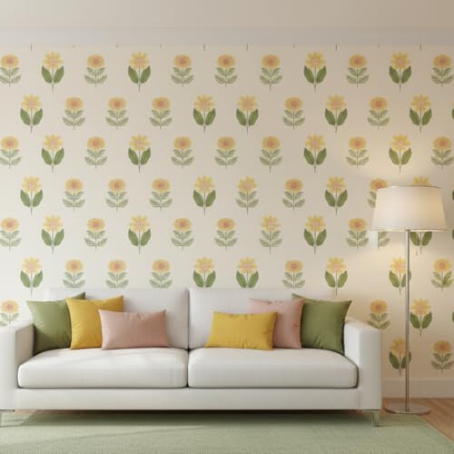 Image of Floral Wallpaper Peel and Stick - Flower Design Self Adhesive Wall Paper for Living Room, Bedroom, Kitchen, Removable Waterproof Wall Decor (MG25, 16X128 Inch)