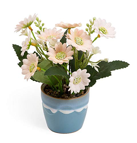 Boston International Faux Potted Flowers Flowering Daisy Plant in Ceramic Pot, 6-Inches, Pink Daisies