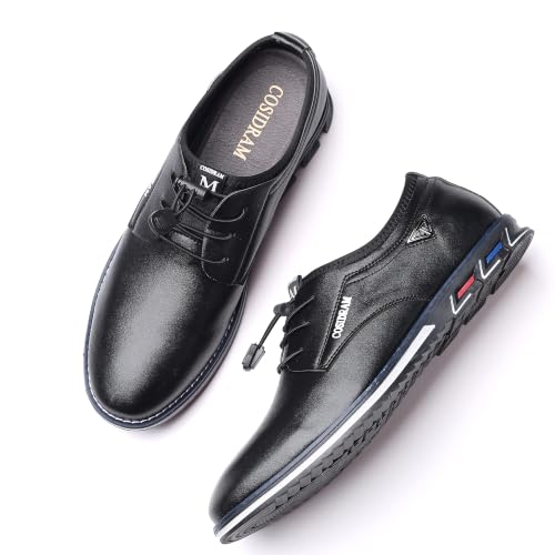 Image of COSIDRAM Mens Business Dress Shoes Casual Slip-on Comfort Walking Shoes | Practical elastic quick-lace design, sleek upper silhouette, easy to match jeans and trousers for business casual daily looks