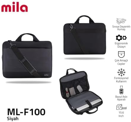 mila Classone ML-F100 13,14,15.6 Laptop Çantası,Macbook,Mac Air Uyumlu - Siyah - Görsel 4