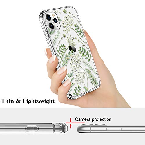 Icedio Iphone 11 Pro Case With Screen Protector,Clear With Green Leaves Floral Flower Fashionable Patterns For Girls Women,Slim Fit Acrylic Cover Protective Phone Case For Iphone 11 Pro 5.8 Inch #TOP5