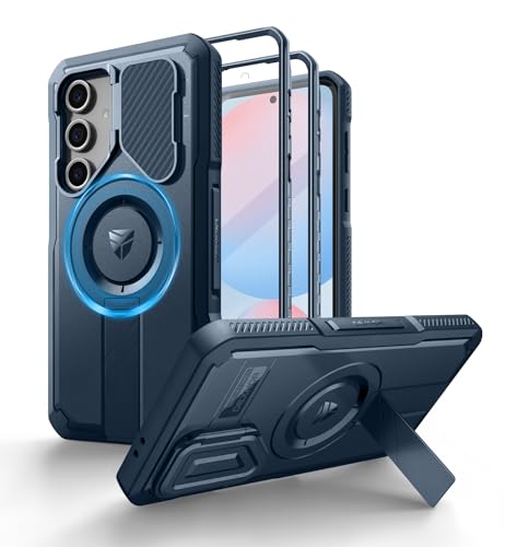 Image of Dexnor for Samsung Galaxy S24 FE Case with Camera Cover & Adjustable Kickstand & Built-in Screen Protector, Magnetic Rugged Shockproof Bumper Cases Heavy-Duty Magnetic Protective Cover,Navy Blue