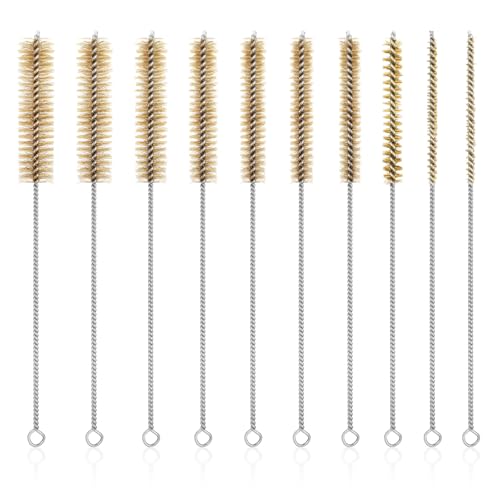 10 Pcs Brass Wire Tube Brushes 11'' Tube Cleaning Brush Stainless Steel Wire Bottle Brushes Long-Handle Wires Bristle Cleaner Bore Brush for Tubes Cylinders Bottle Auto Parts