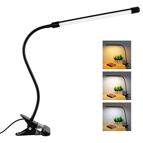 Akynite 8W USB Lampe de Bureau Noire avec Pince, Lampe de Lecture à Clipser, 3 Couleurs et 10 Intensité, Flexible LED Lampe col de Cygne, Clip Lampe Manucure de Table Travail, Lampe de Dessin Gaming