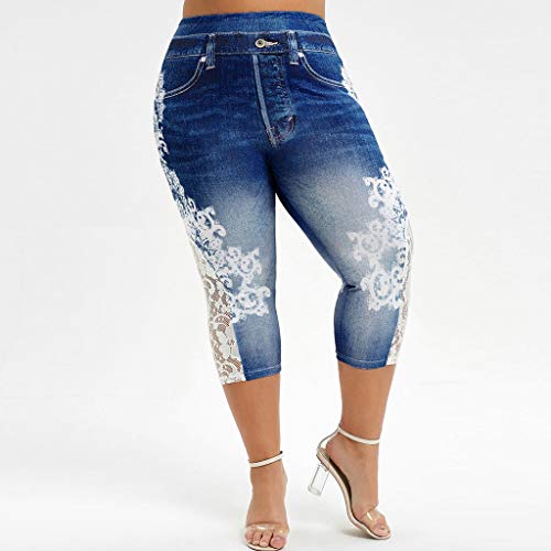Amidoa Denim Butt Lifting Denim Capris For Women High Waisted Guipure Lace Cropped Trousers Pants Plus Size Stretchy Tights #TOP2