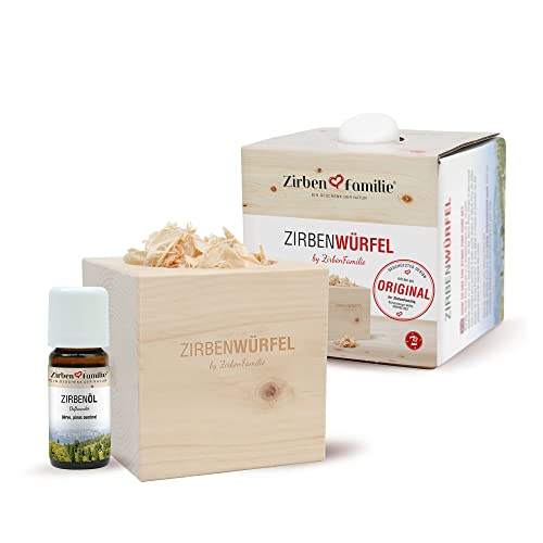 Preisvergleich Produktbild Zirben Familie das Original ZirbenWürfel natürlicher Aroma Diffuser Set mit Gravur Zirbenspäne und Zirbenöl einzigartiger Zirbenduft