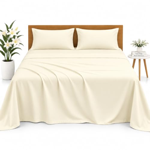 Image of Microfiber Queen Size Bedsheet with 2 Pillow Covers | Ultra Soft & Breathable Flat Sheet | Wrinkle-Resistant, Premium Comfort for Everyday Use |Size (90 inch x 102 inch) Ivory