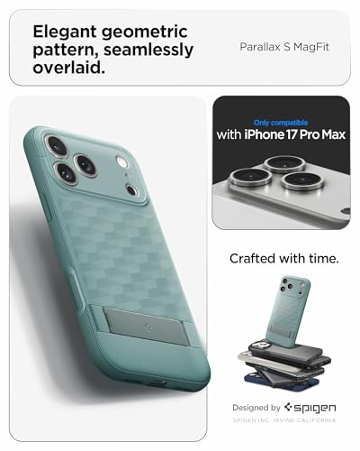 Image of Spigen Parallax S MagFit Back Cover Case for iPhone 17 Pro Max, MagSafe Compatible, 3D Hexa Cube Design - TPU | Sage Green