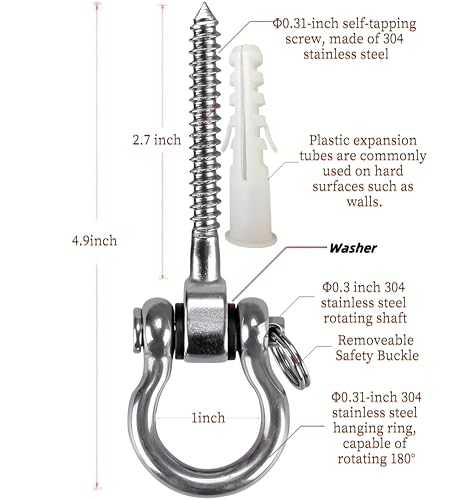 YTLX 2 Sets Screw Swing Brackets Hangers Heavy Duty 1200 lb Capacity Anti-Rust 304 Stainless Steel, 180° Swing Hooks Hardware Accessories for Playground Yoga Hammock Punching Bag Porch Hanging Chair