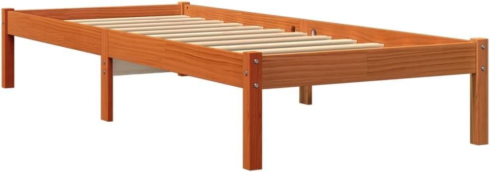 vidaXL Small Single Solid Pine Wood Bed Frame Base - 75x190 cm, Stable Plywood Slats, Wax Brown Finish, Adaptable for Bedroom