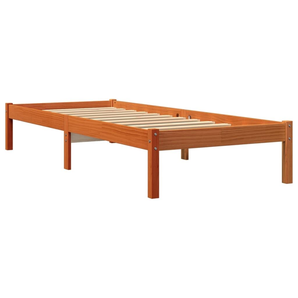vidaXL Small Single Solid Pine Wood Bed Frame Base - 75x190 cm, Stable Plywood Slats, Wax Brown Finish, Adaptable for Bedroom