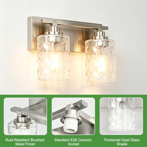 Image of Bathroom Light Fixtures,2-Light Brushed Nickel Vanity Lights Over Mirror