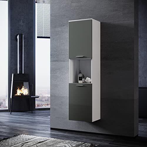 SONNI Armoire haute pour salle de bain - Gris brillant - Largeur : 30 cm