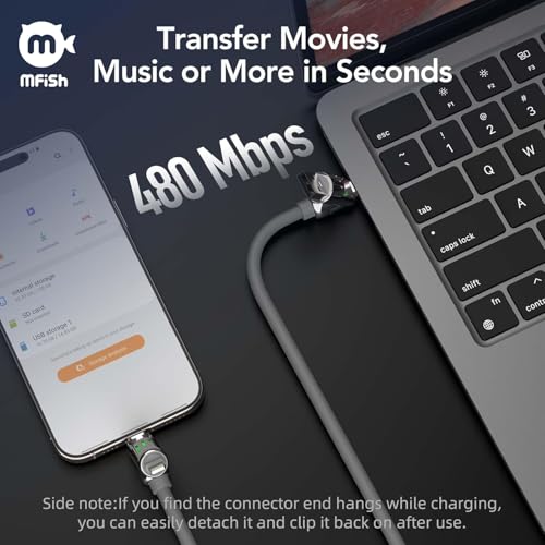 Image of MFish 240W 4-in-1 Fast Charging Cable, Grey, 6.6FT
