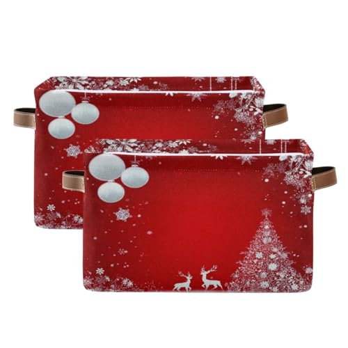 Plaaee Storage Basket Christmas White Snowflakes and Silver Accents Open Home Organizer Bins Storage Baskets with PU Handles – Collapsible Organizing Box for Closet & Shelf 1pack