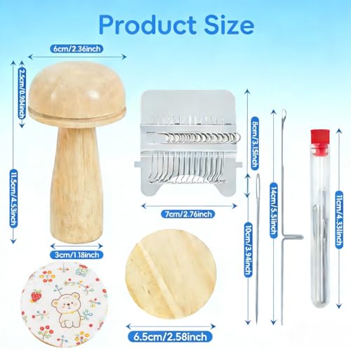 Knit Patch Darning Kit - Mini Darning Loom with 14 Hooks, 14 Large Eye Needles & 50 Color Threads, Handcraft DIY Weaving Tool for Beginners, Mending Jeans Socks by Generic - Image 2