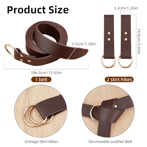NICENEEDED Medieval Leather Belt, Skirt Hikes Tied Waistband Vintage Belt Medieval Cosplay Belt, PU Leather Ring Belt Costumes Accessories for Women Renaissance2