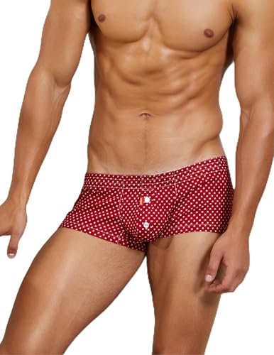 BEEMEN - Boxer da uomo in cotone a vita bassa, con chiusura, Colore: rosso, M/L