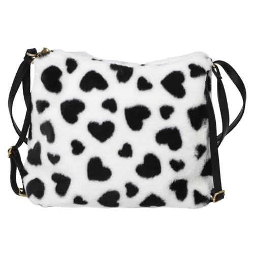 Sac bandoulière fausse fourrure et cœur imprimé, le cadeau idéal pour femme et ado