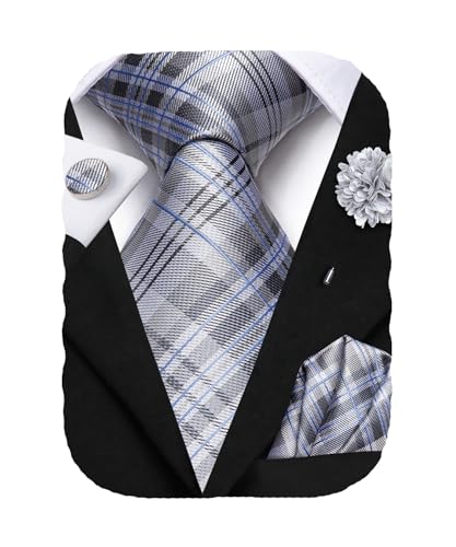 Image of Hi-Tie Men's Silk Ties Formal Woven Classic Necktie Pocket Square Cufflinks Lapel Pin Set Wedding Business