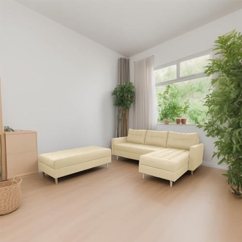 CASALIVING – Ashton RHS 4 Seater L Shape Sofa Set with Center Table for Living Room (Cream Fabric) Premium Fabric Sofa CASALIVING – Ashton RHS 4 Seater L Shape Sofa Set with Center Table for Living Room (Cream Fabric) Premium Fabric Sofa