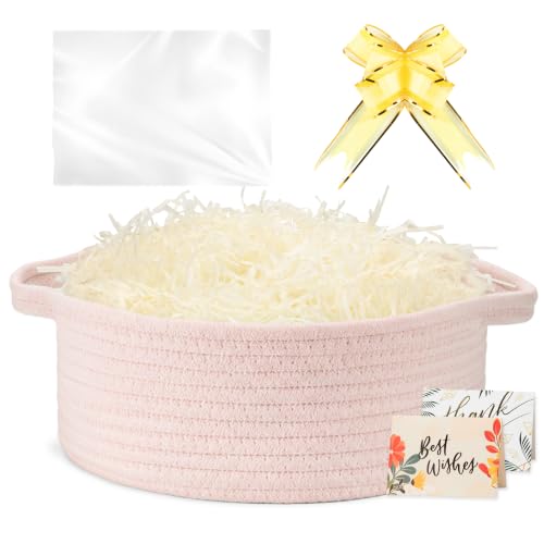 momolette Small Woven Basket Baskets for Gifts Empty (Pink)