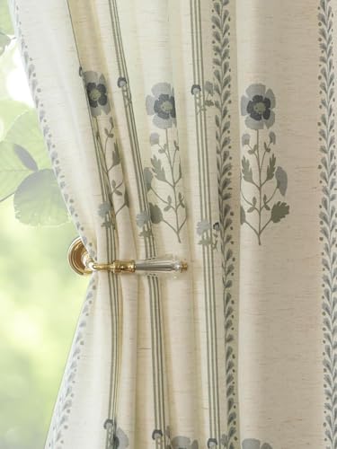 Pinch Pleated Curtains for Living Room Bedroom Dining Room - 84 Inches Light Filtering Floral Curtains Luxury Linen Drapes Farmhouse Window Curtains with Hooks - 2 Panels Set 40 W x 84 L