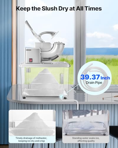 VEVOR Commercial Ice Crusher 661LBS/H, 350W Electric Snow Cone Machine with 4 Blades, 1400RPM Stainless Steel Shaved Ice Machine with 11 Gal Crushed-Ice Box, for Family Restaurants Bars, White - Thumbnail 4