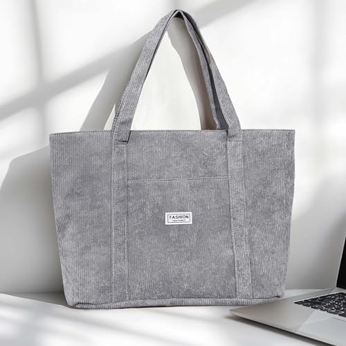 Casual and simple tote bag Large capacity vintage shoulder bag Corduroy pocket With zippered pockets for travel2