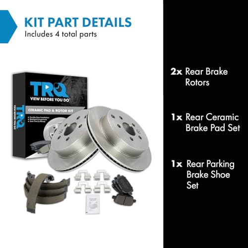 Image of TRQ Rear Brake Pad and Rotor Set Ceramic Parking Shoe Compatible with 2008-2012 Land Rover LR2