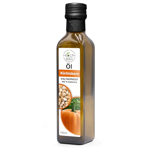 Health Seed® Ungefiltert Kürbiskernöl - 100% Rein Kaltgepresst Glasflasche - Frisch vom Hersteller - 100 ml