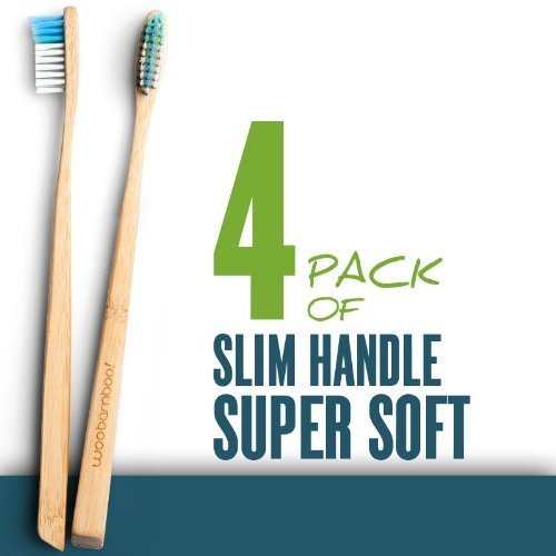 Woo Bamboo SLIM Toothbrush With SUPER SOFT Bristles - Family FOUR PACK by WOOBAMBOO