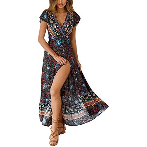 Party Chili Women Bohemian Floral Printed Dress Floral Print Wrap Dress Cover