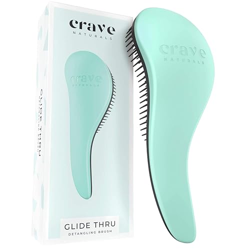 Crave Naturals Biggie Glide Thru Hair Brush - Detangler Brush for Curly Straight Wet or Dry Hair - Gentle Detangling Brushes for Adults Kids Toddlers - Hair Accessories for Women 8.4x3.4 - Mint