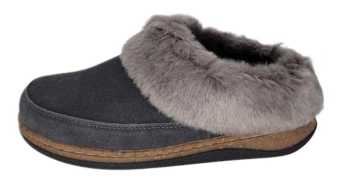 Clarks Womens Slipper Suede Leather Scuff Toe - Plush Faux Fur Collar/Lined With A Cork Midsole - Open Back Indoor Outdoor House Slippers For Women (Grey US 9)3