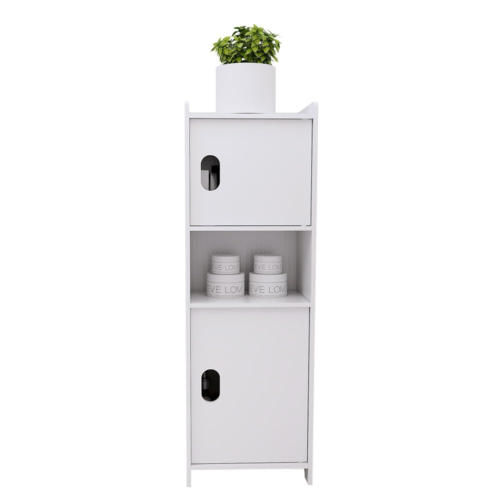 LANTUS Pequeño Mueble de Almacenamiento para Inodoro, Mueble de Baño con Soporte para Papel Higiénico con Armario y Estante Regulable - 24 * 20 * 72 cm - Blanco